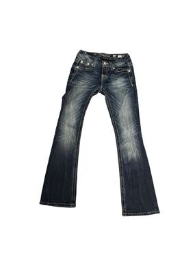 Miss Me Women's Blue Medium Wash Denim Bootcut Jeans, Embroidered Pockets 26
